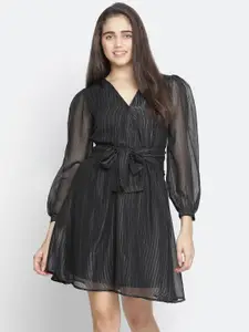 Oxolloxo Black Striped Satin Dress