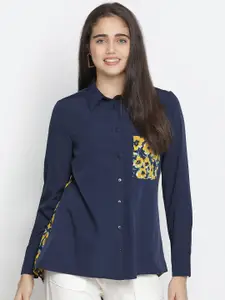 Oxolloxo Women Navy Blue Casual Shirt