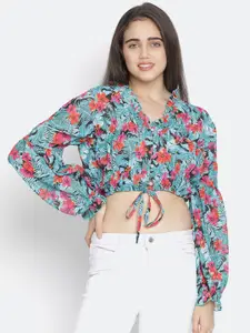 Oxolloxo Blue & Red Floral Print Crop Top
