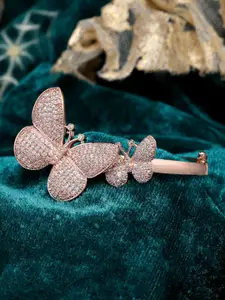 ZENEME Women Rose Gold Brass American Diamond Antique Kada Bracelet