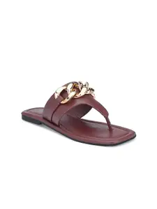 Zebba Women Red T-Strap Flats