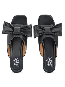Zebba Women Black Open Toe Flats with Bows