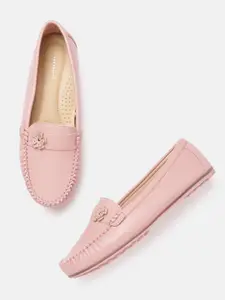 Allen Solly Women Peach-Coloured Solid Loafers with Floral Applique