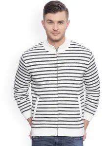 Basics Men White Striped Open Front Sweatshirt