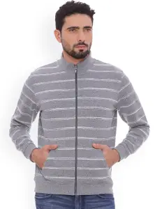 Basics Men Grey Printed Front Open Sweatshirt