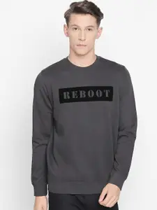 Basics Men Charcoal Typography Printed Sweatshirt