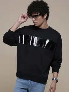 Calvin Klein Jeans Men Black Shinning Institutional Blocking Printed Sweatshirt