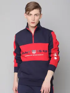 GANT Men Navy Blue Colourblocked Printed Sweatshirt