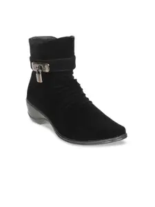 SHUZ TOUCH Black Velvet Mid-Top Heeled Boots