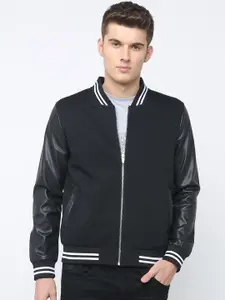 Basics Men Black Solid Bomber Jacket