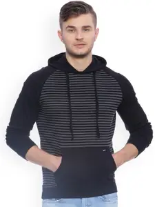 Basics Men Black Printed Hooded Sweatshirt