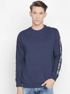 Basics Men Navy Blue Solid Sweatshirt