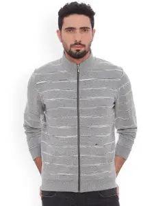 Basics Men Black Striped Longline Tailored Jacket