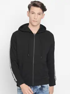 Basics Men Black Solid Hooded Sweatshirt