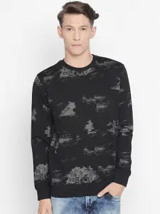 Basics Men Black Printed Cotton Sweatshirt