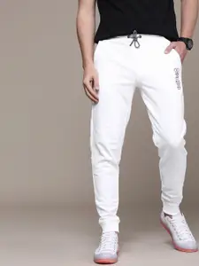 Calvin Klein Jeans Men White Brand Logo Printed Mid Rise Casual Joggers Track Pants