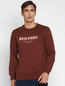 Red Chief Men Maroon Printed Cotton Sweatshirt