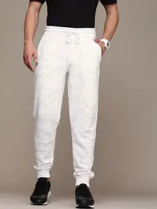 Calvin Klein Jeans Men White Brand Logo Print Mid-Rise Organic Cotton Joggers