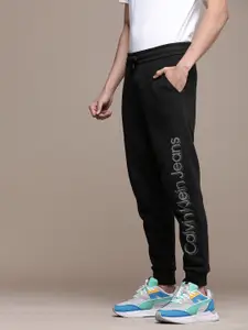 Calvin Klein Jeans Men Black Brand Logo Printed Regular Fit Joggers