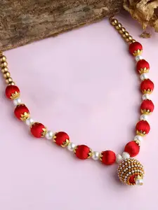 AKSHARA Gold-Toned & White Gold-Plated Handcrafted Silk Thread Necklace