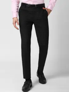 Peter England Men Black Checked Slim Fit Trousers