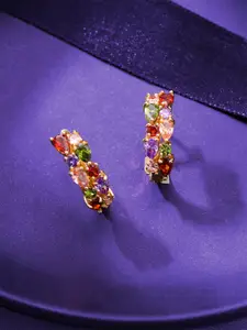 Yellow Chimes Gold-Toned Contemporary  CZ Studded Hoop Studs Earrings