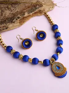 AKSHARA Blue Ethnic Handcrafted Silk Thread Necklace Set