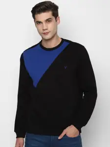 Allen Solly Men Black & Blue Colourblocked Pure Cotton Sweatshirt