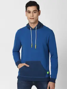 Peter England Casuals Men Blue Colourblocked Hooded Sweatshirt