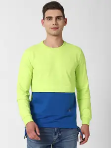 Peter England Casuals Men Lime Green Colourblocked Sweatshirt