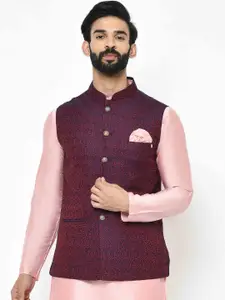 KISAH Men Textured Zari  Regular Fit Nehru Jacket