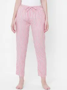 URBAN SCOTTISH Women Pink & White Striped Lounge Pants