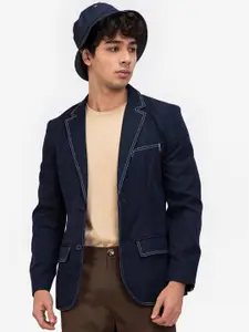 ZALORA BASICS Men Navy Blue Solid Top Stitched Blazer