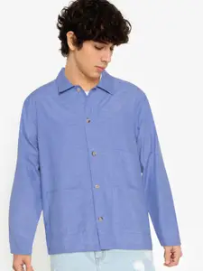 ZALORA BASICS Men Blue Solid Tri Pocket Field Coat