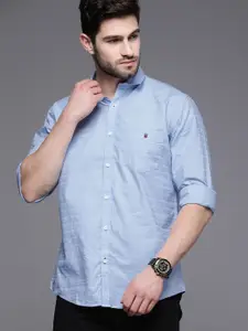 Louis Philippe Sport Men Blue Slim Fit Horizontal Stripes Pure Cotton Casual Shirt