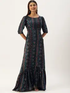 Ethnovog Blue Ethnic Motifs Maxi Dress
