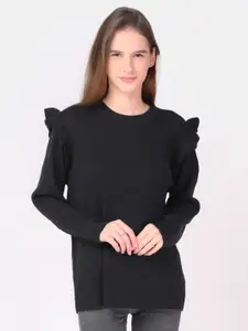 NoBarr Black Solid Knitted Top
