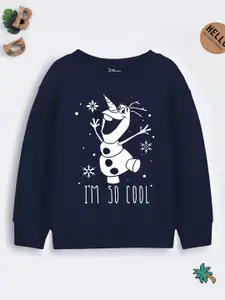 YK Disney Girls Navy Blue Olaf Printed Sweatshirt