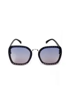ODETTE Women Blue Lens & Black Square Sunglasses with UV Protected Lens