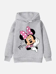 YK Disney Girls Grey Minnie Mouse Printed Hooded Sweatshirt