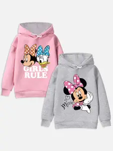 YK Disney Girls Pack Of 2 Pink Minnie Mouse & Daisy Printed Hooded Sweatshirt