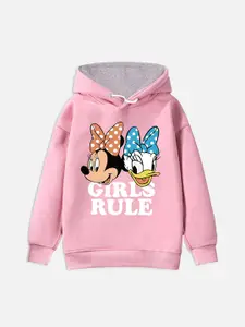 YK Disney Girls Pink Minnie & Daisy Printed Hooded Cotton Sweatshirt