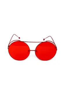 ODETTE Women Red Lens & Red Round Sunglasses with UV Protected Lens