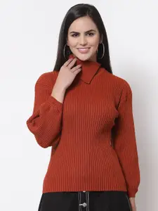 Style Quotient Women Brown Ribbed Acrylic Pullover