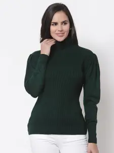 Style Quotient Women Green Striped Acrylic Pullover