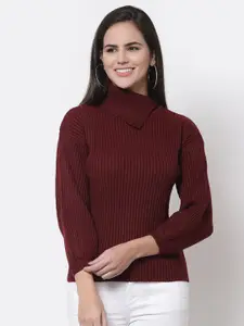 Style Quotient Women Maroon Ribbed Pullover