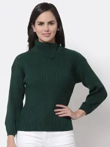Style Quotient Women Olive Green Ribbed Pullover