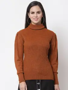 Style Quotient Women Brown Ribbed Pullover