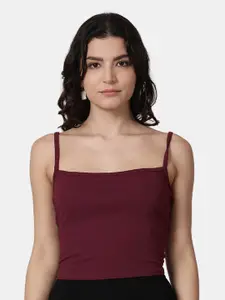 Selvia Maroon Scuba Knitted Crop Fitted Top