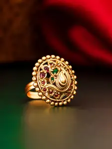 aadita Gold-Toned Free Size AD Ring